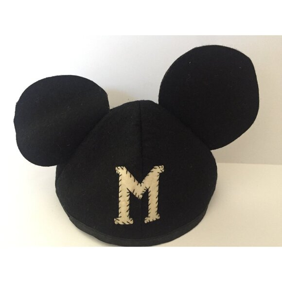 Vintage 1950's Black & White "M" Mickey Mouse Children's Hat 7" Wide Hand Stitch